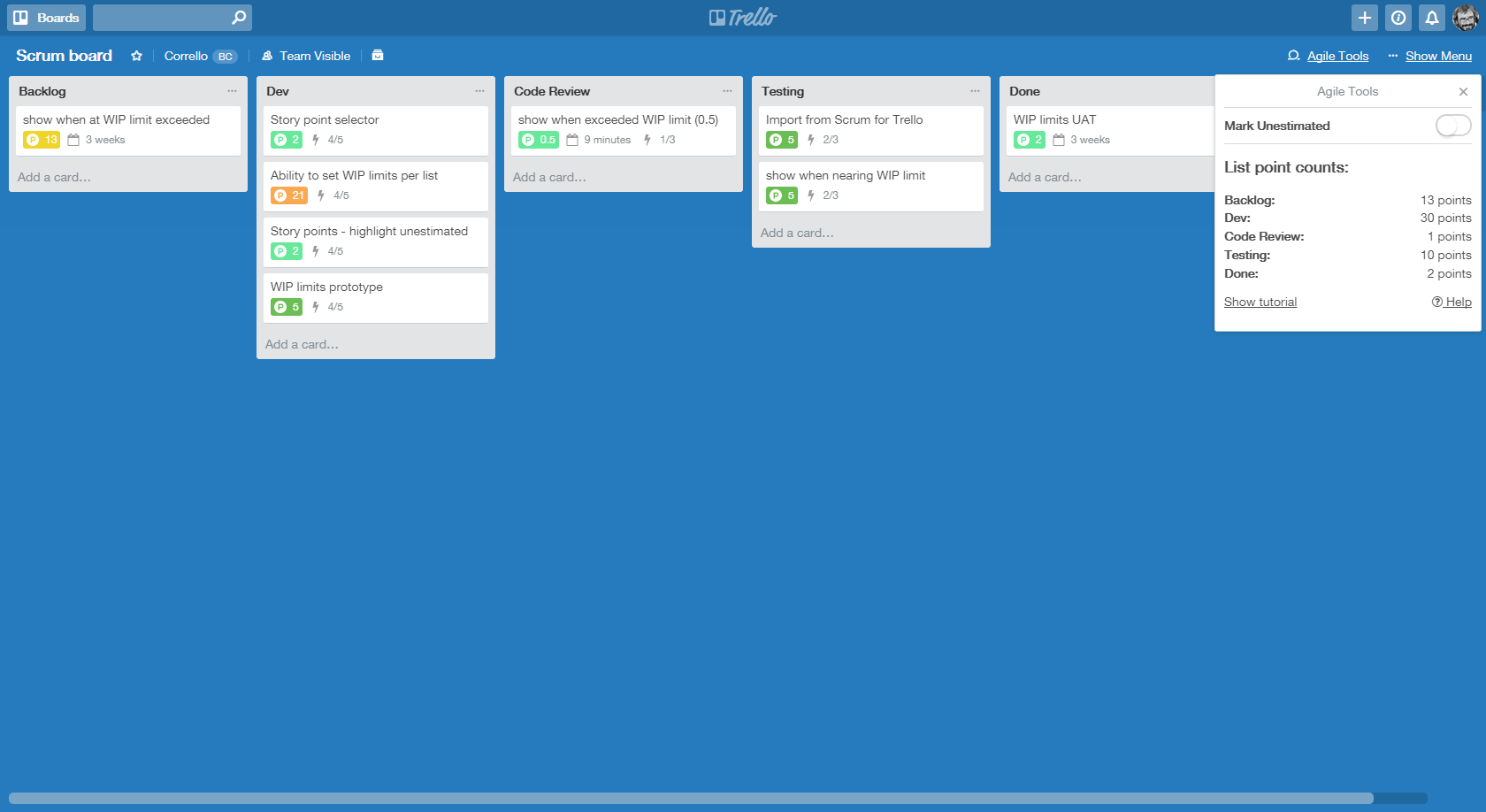 Agile SCRUM for Trello boards